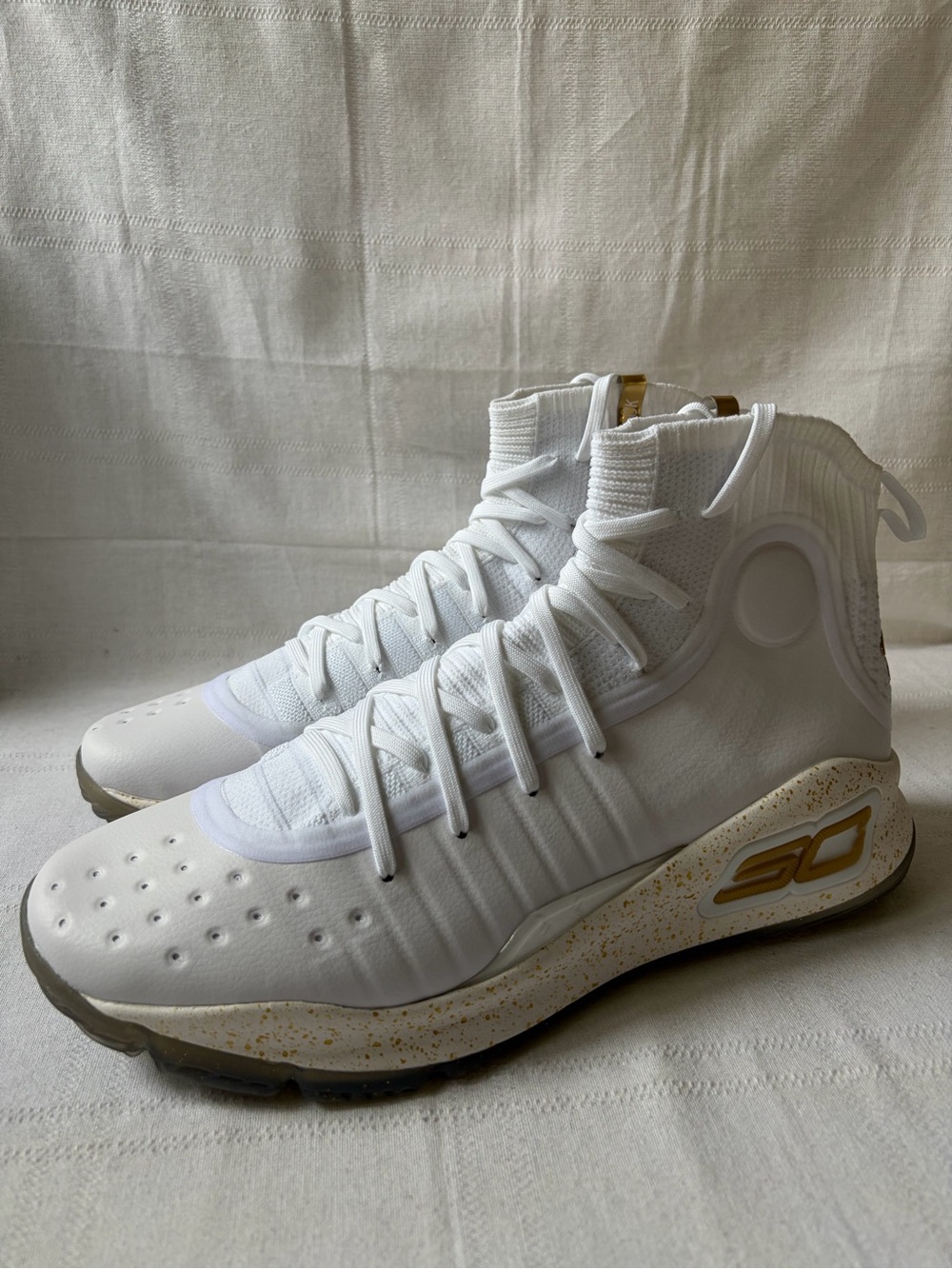 Under Armour Curry 4 Retro White Gold Basketball Sneakers Size 12 1298306-111